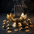 Prosperity Ritual Kit: brass cone burner with copal, bells and coins