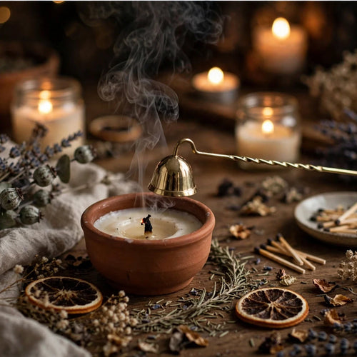 Brass candle snuffer extinguishing a candle